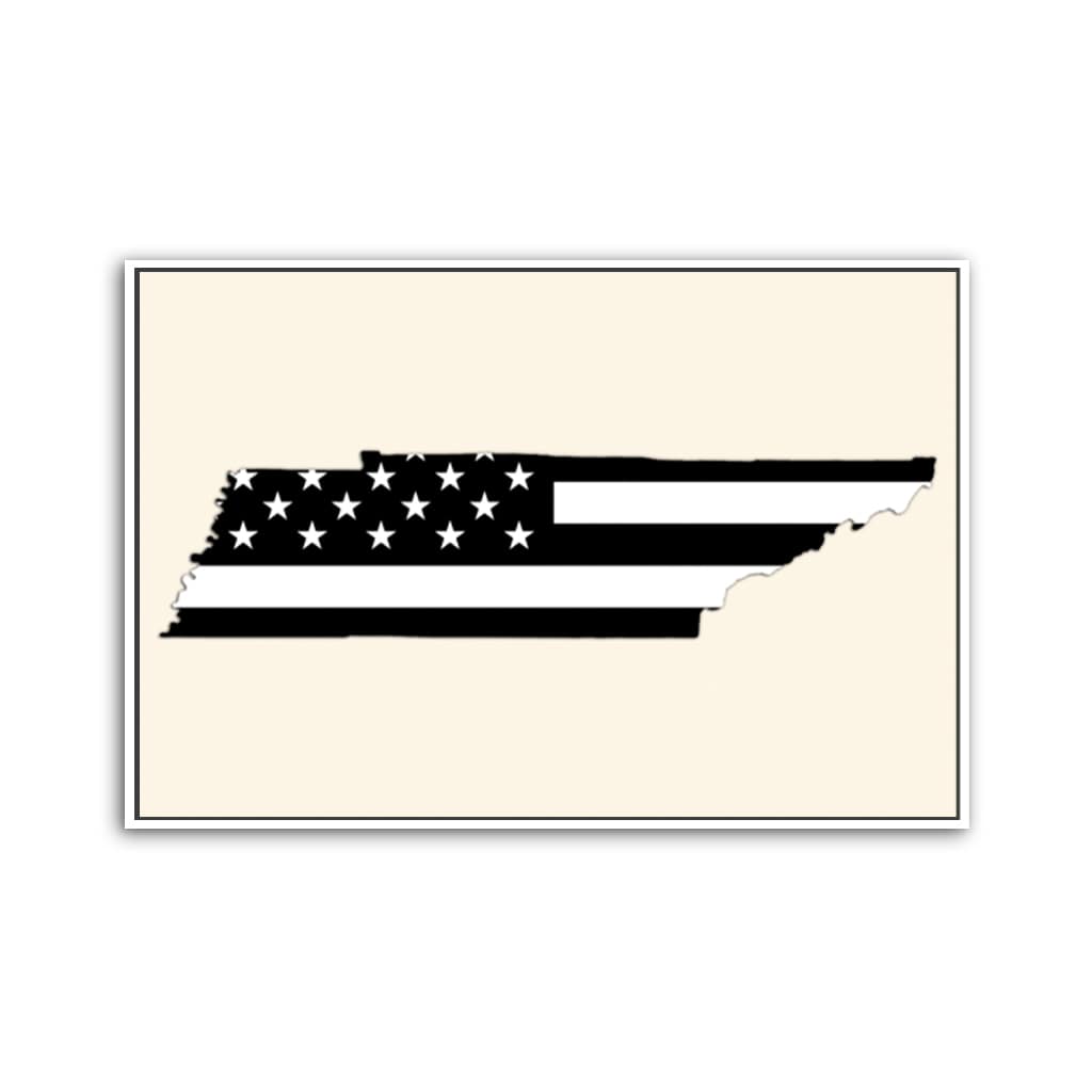 Tennessee Black & White American Flag Silhouette Canvas Wall Art Print