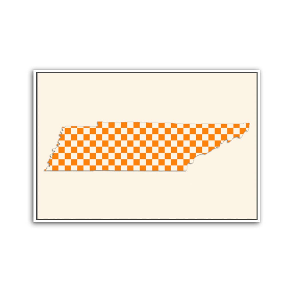 Orange & White Checkerboard Tennessee Silhouette Canvas Wall Art Print
