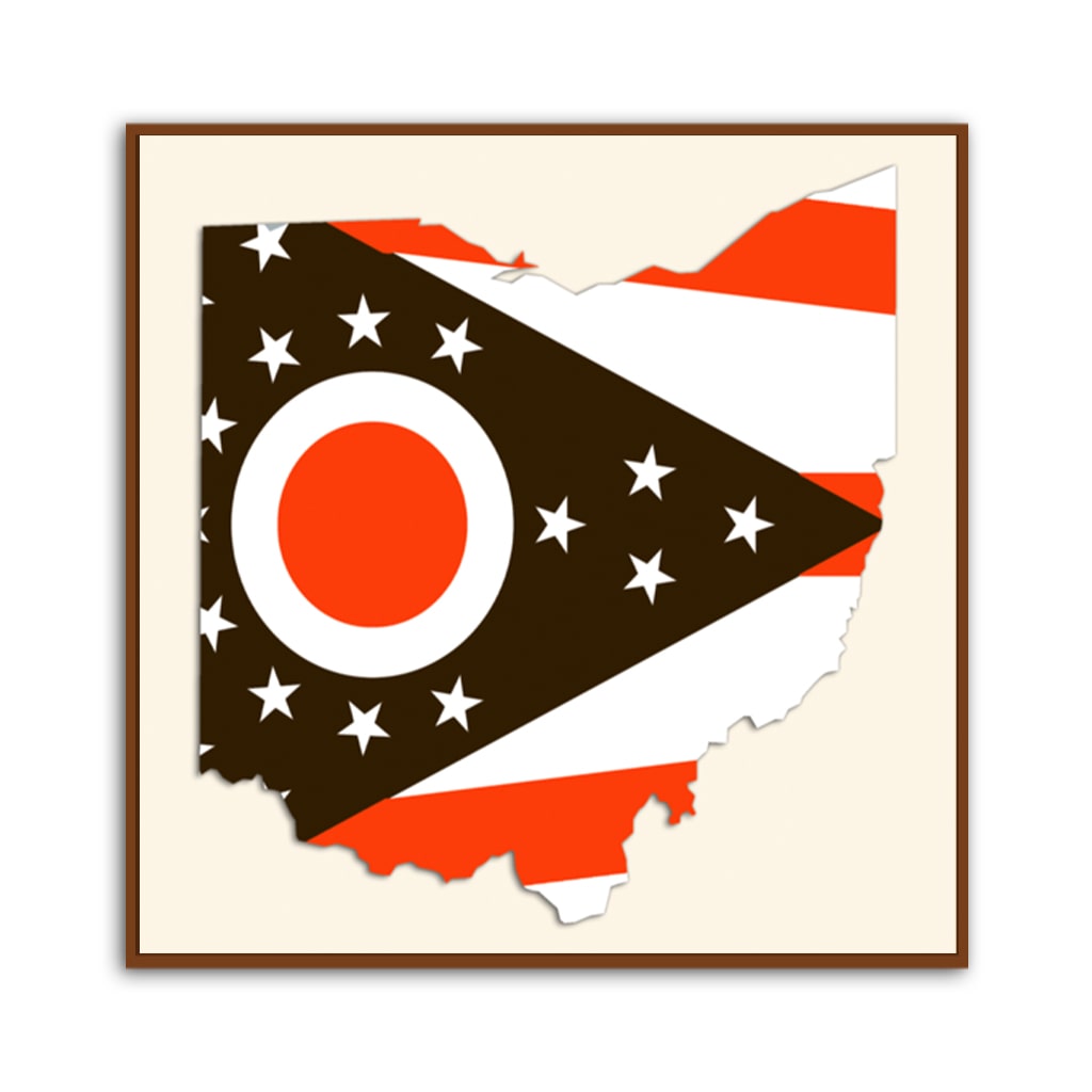Brown and Orange Ohio Flag Silhouette Canvas Wall Art Print