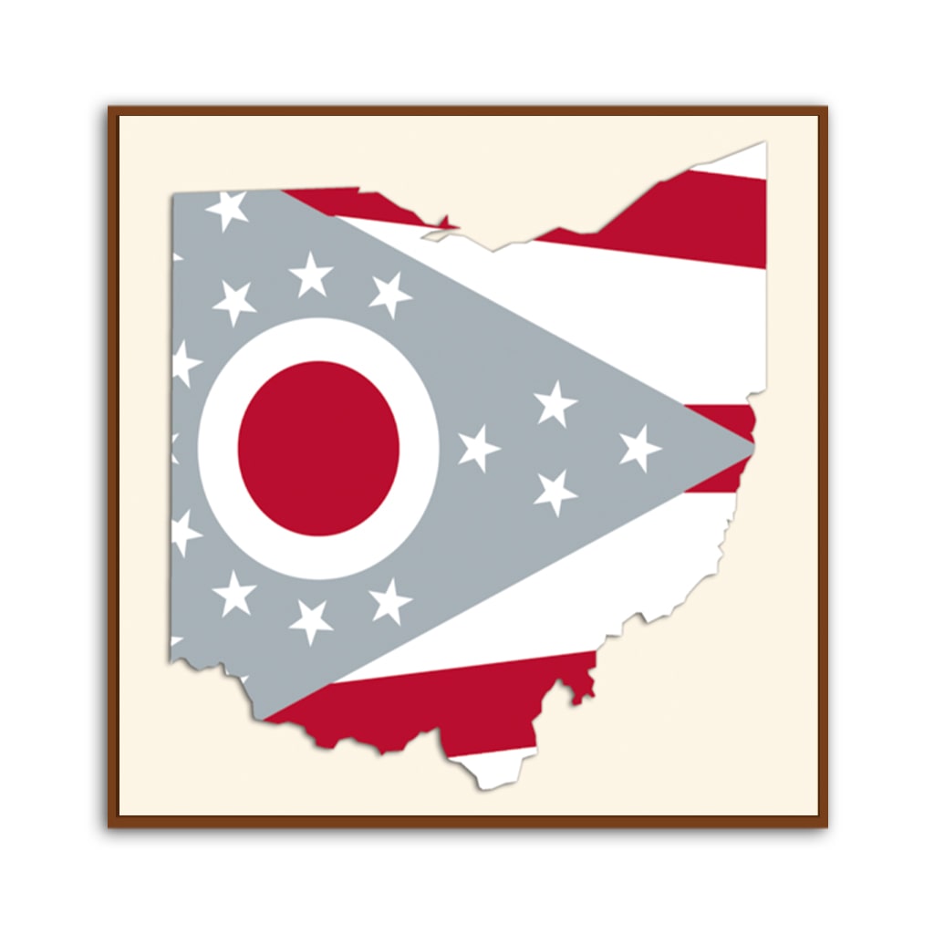 Red and Gray Ohio Flag Silhouette Canvas Wall Art Print