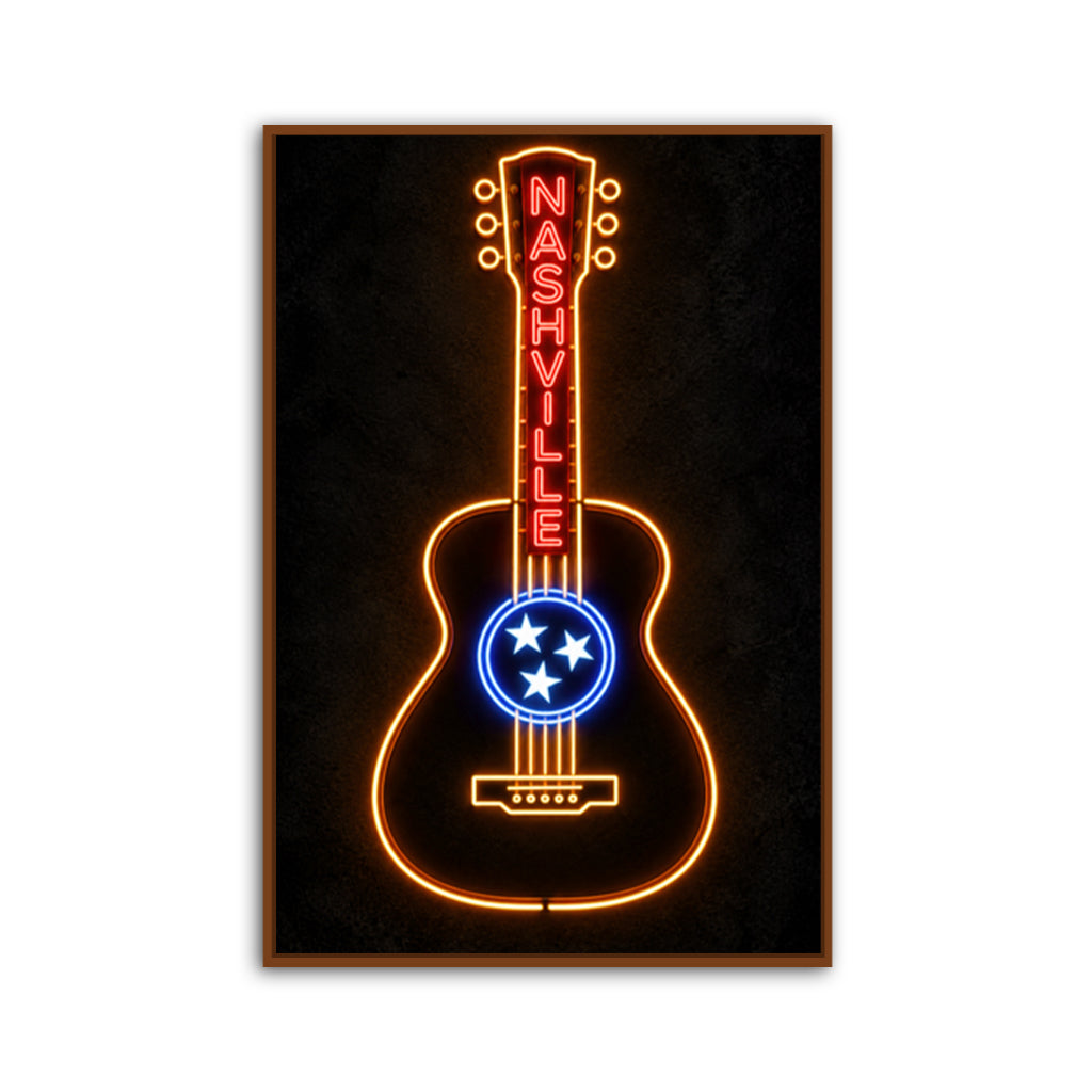 Nashville Neon Guitar Canvas Wall Art Print
