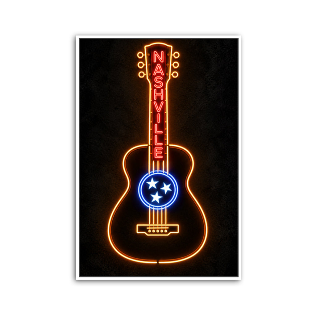 Nashville Neon Guitar Canvas Wall Art Print