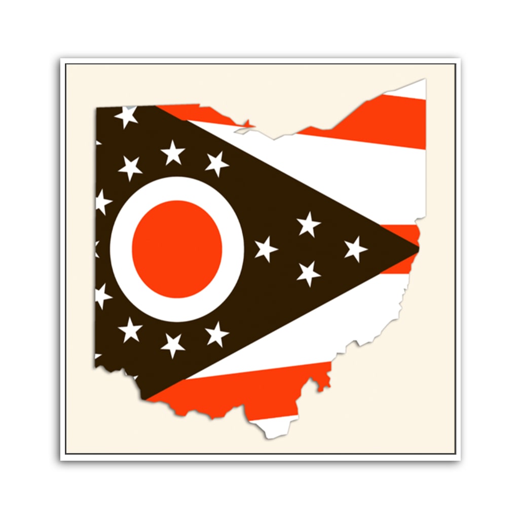 Brown and Orange Ohio Flag Silhouette Canvas Wall Art Print