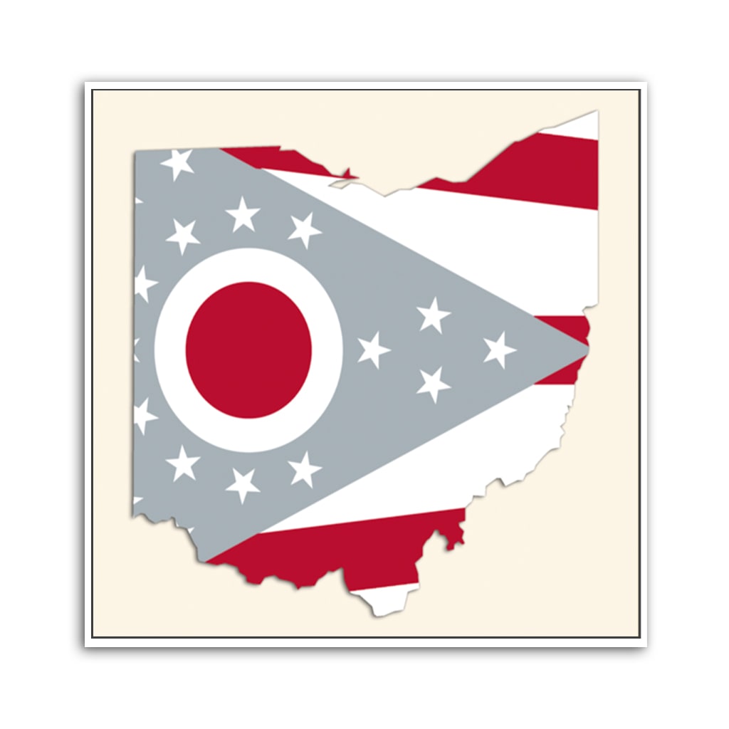 Red and Gray Ohio Flag Silhouette Canvas Wall Art Print