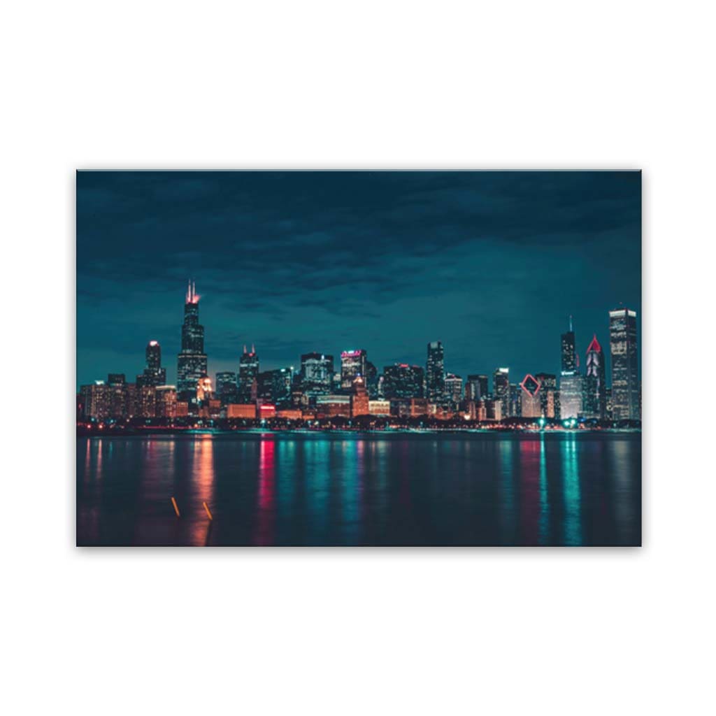 Chicago Night Skyline Canvas Wall Art Print
