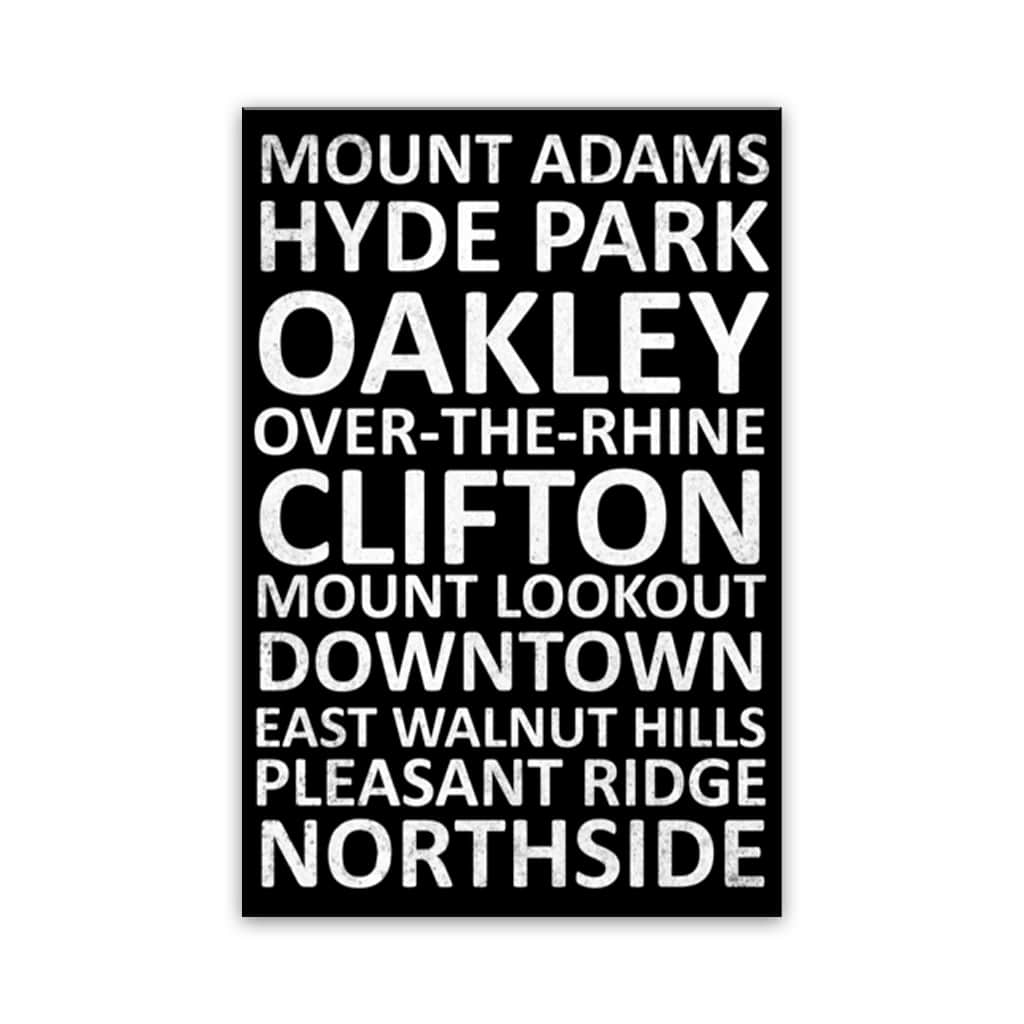 Cincinnati Neighborhood Canvas Wall Art Print - Black
