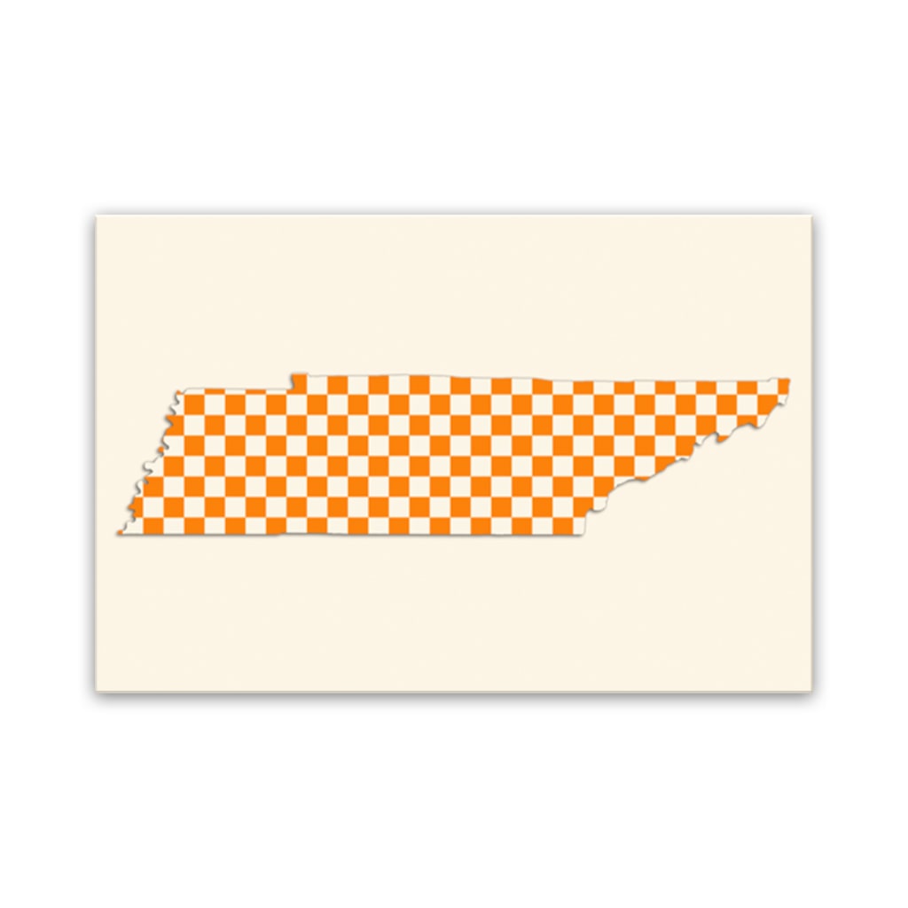 Orange & White Checkerboard Tennessee Silhouette Canvas Wall Art Print