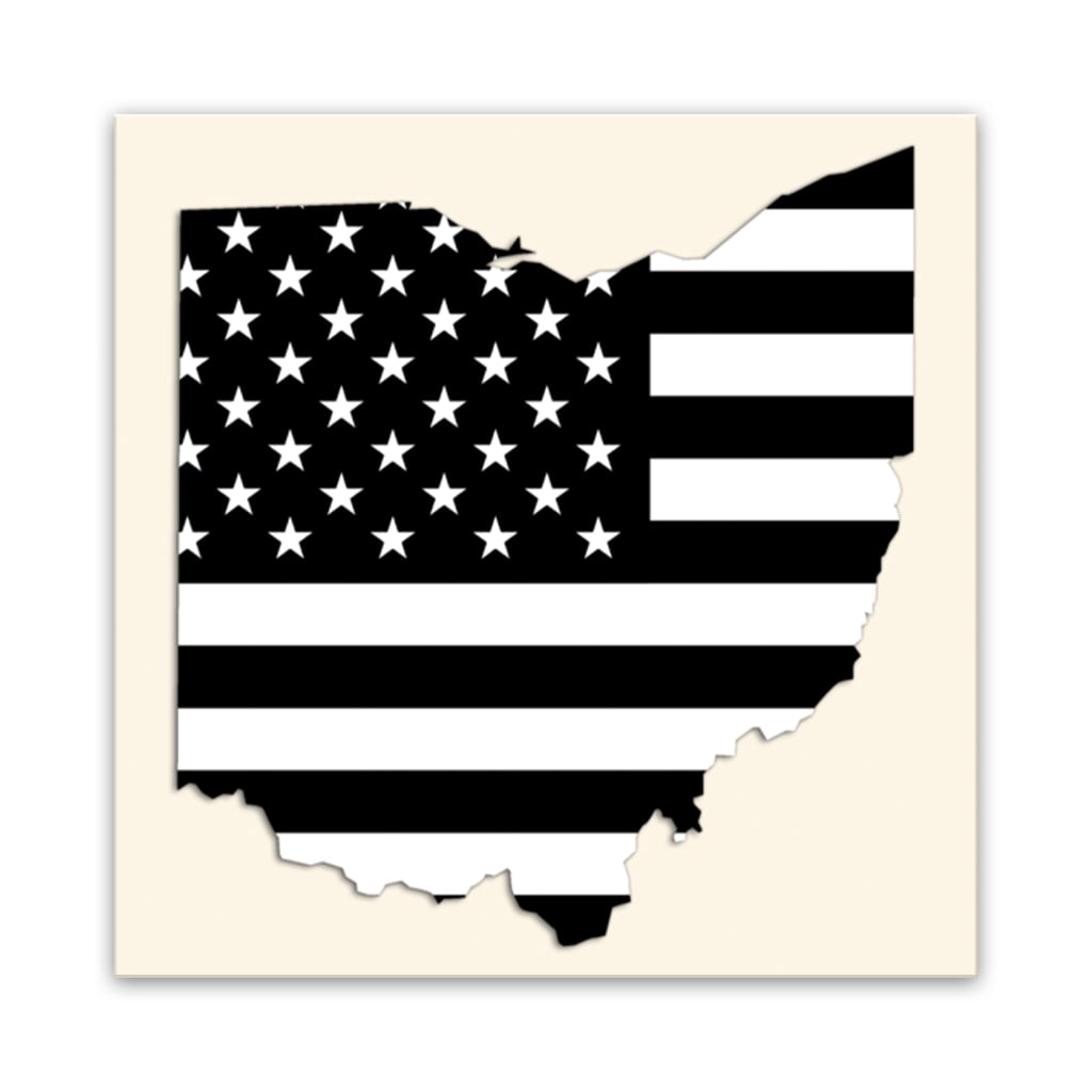 Ohio Black and White American Flag Silhouette Canvas Wall Art Print