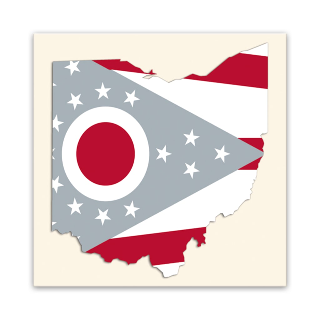 Red and Gray Ohio Flag Silhouette Canvas Wall Art Print