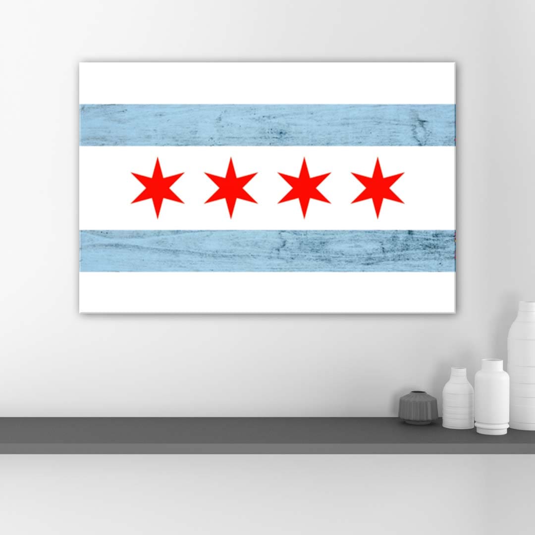 Rustic Chicago Flag Canvas Wall Art Print