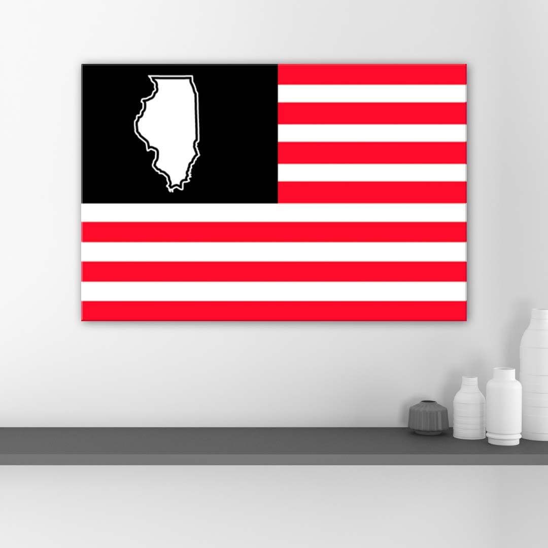 Black and Red Illinois American Flag Canvas Wall Art Print