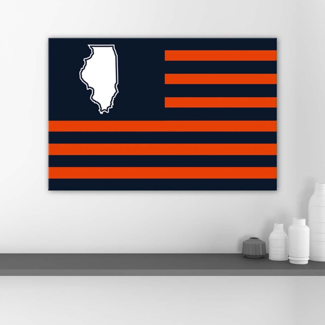 Navy and Orange Illinois American Flag Canvas Wall Art Print