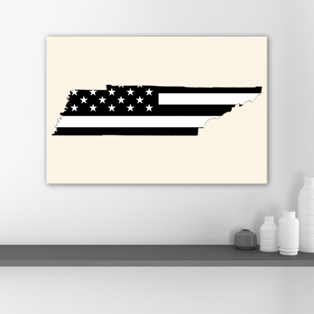 Tennessee Black & White American Flag Silhouette Canvas Wall Art Print
