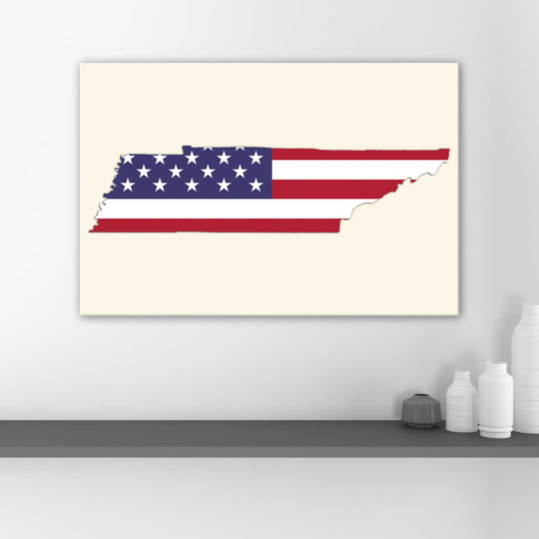 Tennessee American Flag Silhouette Canvas Wall Art Print