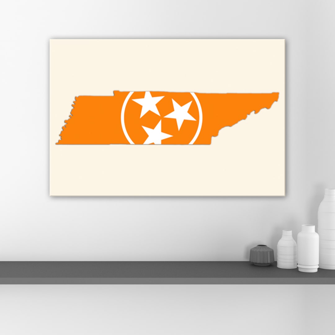 Orange & White Tennessee Flag Silhouette Canvas Wall Art Print