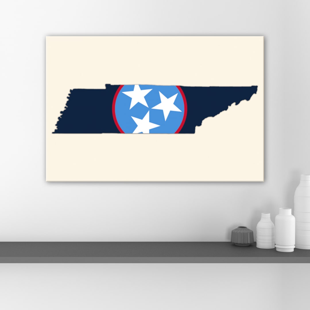 Navy & Teal Tennessee Flag Silhouette Canvas Wall Art Print