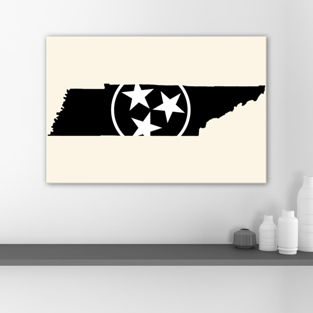 Black & White Tennessee Flag Silhouette Canvas Wall Art Print