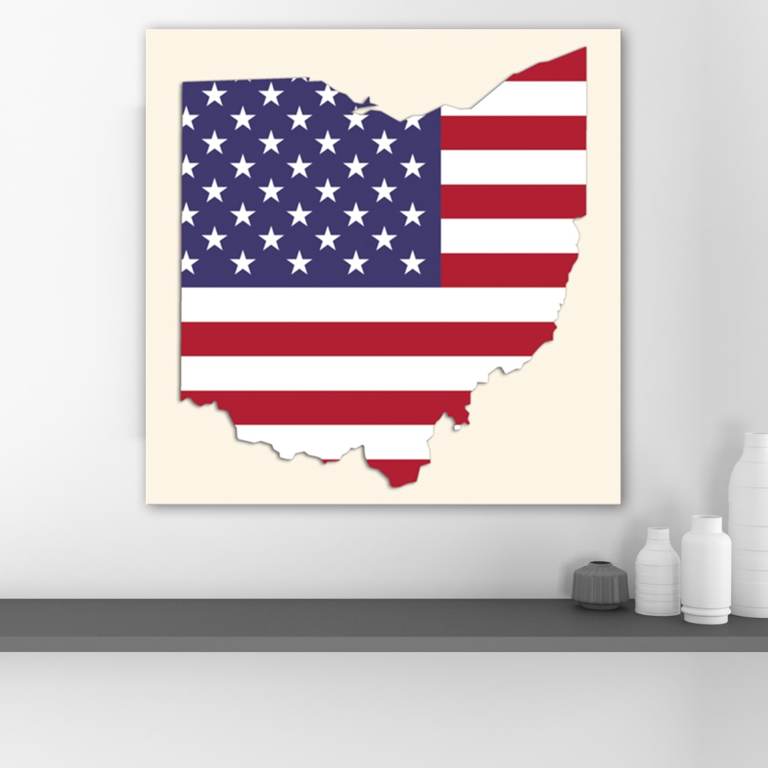 Ohio American Flag Silhouette Canvas Wall Art Print