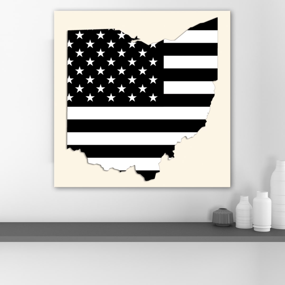Ohio Black and White American Flag Silhouette Canvas Wall Art Print