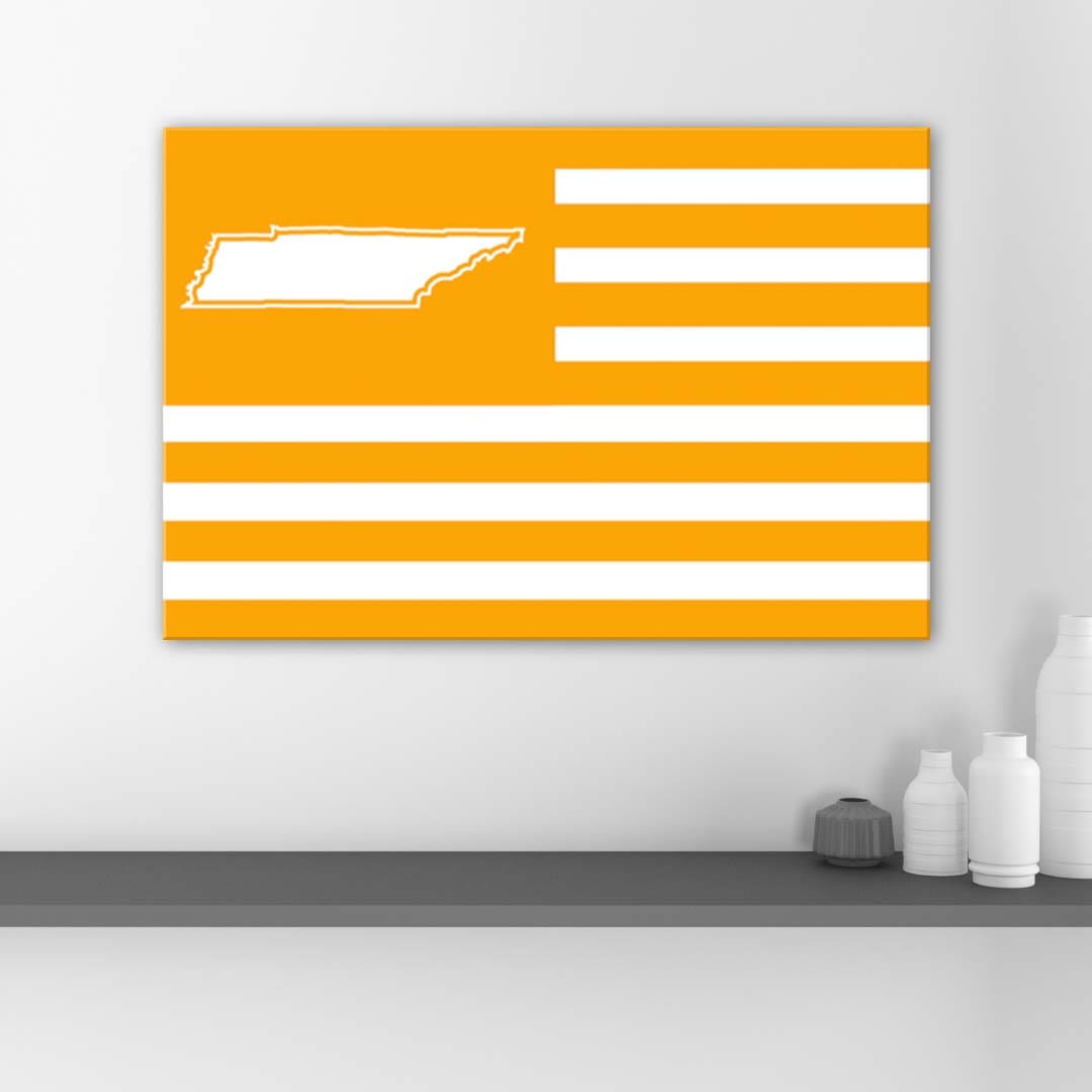 Orange and White Tennessee American Flag Canvas Wall Art Print