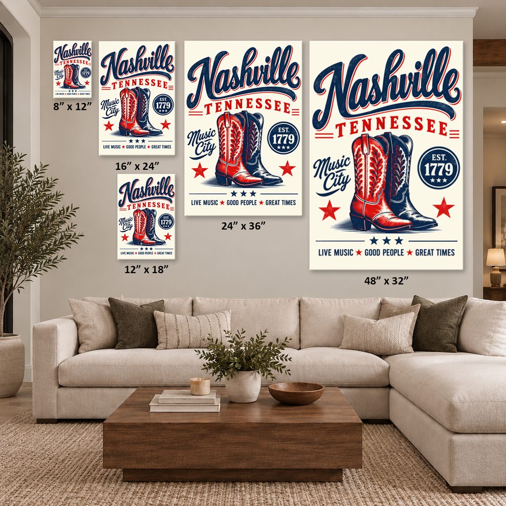 Nashville Cowboy Boot Poster Canvas Wall Art Print