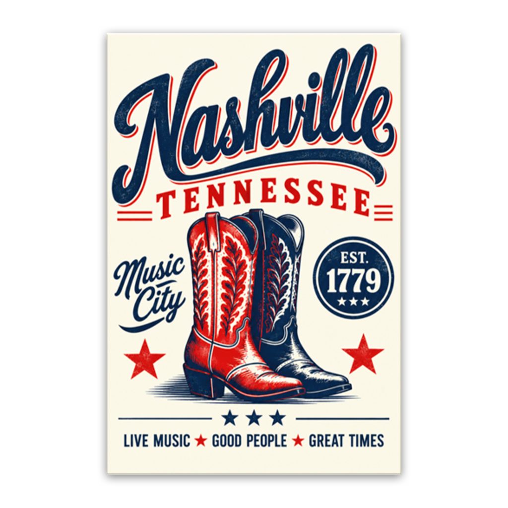 Nashville Cowboy Boot Poster Canvas Wall Art Print