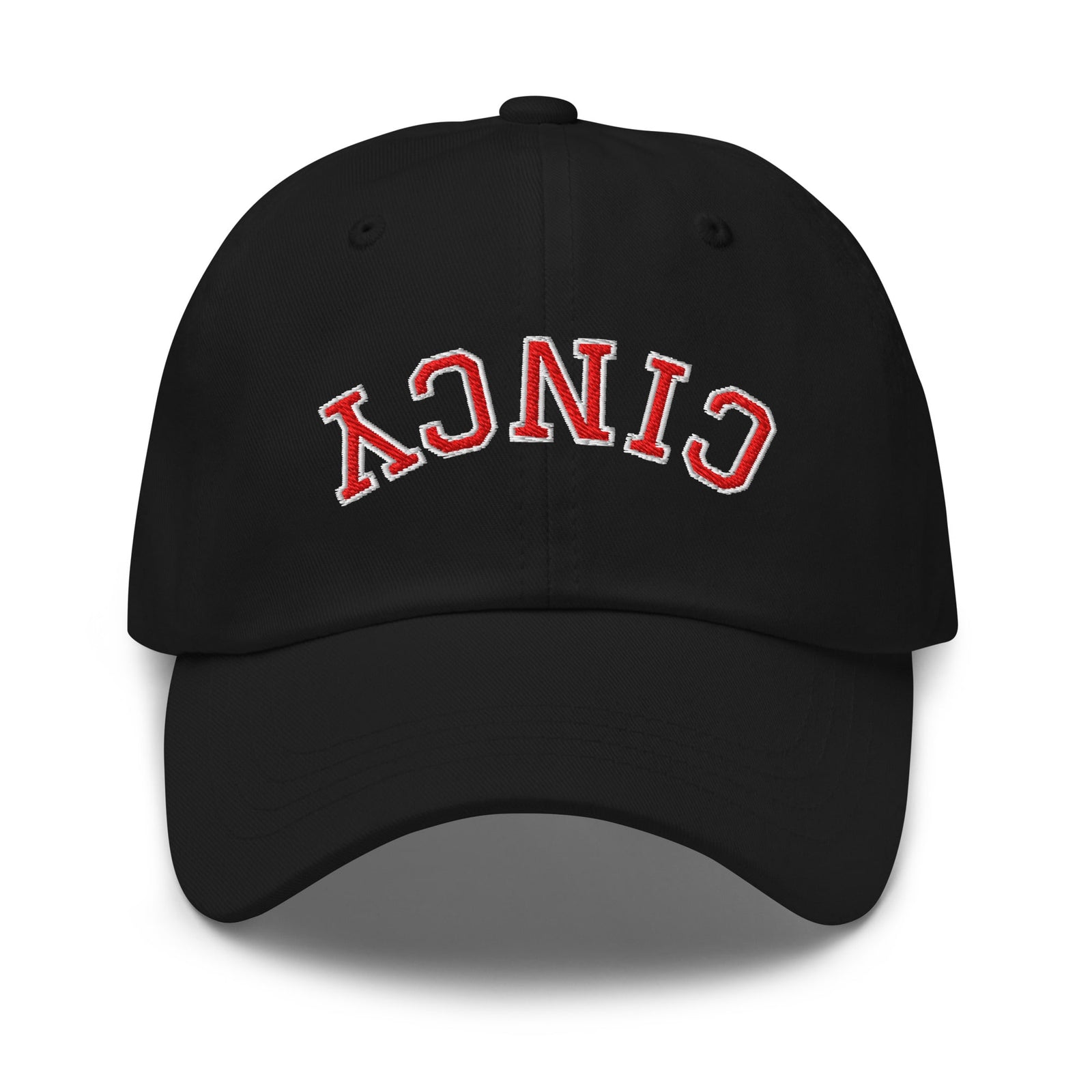Upside Down Red & White Cincy Dad Hat