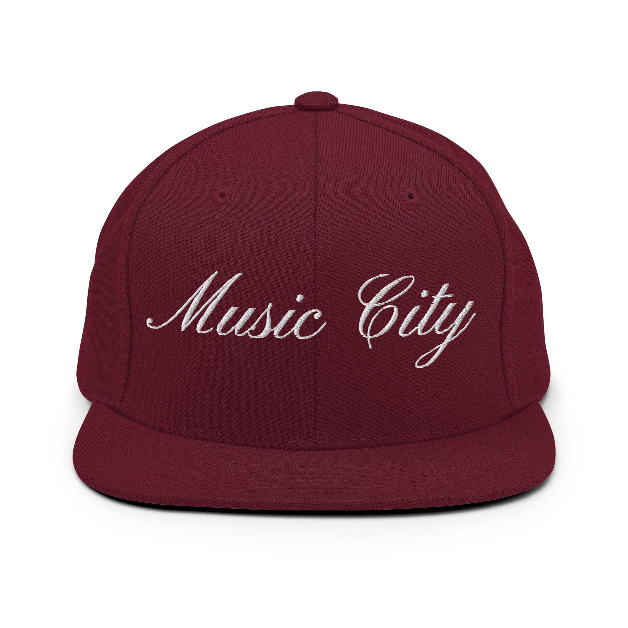 Music City White Script Snapback