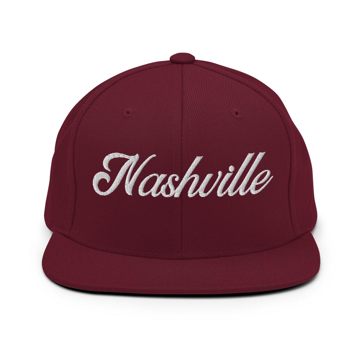 Nashville White Script Black Snapback Hat