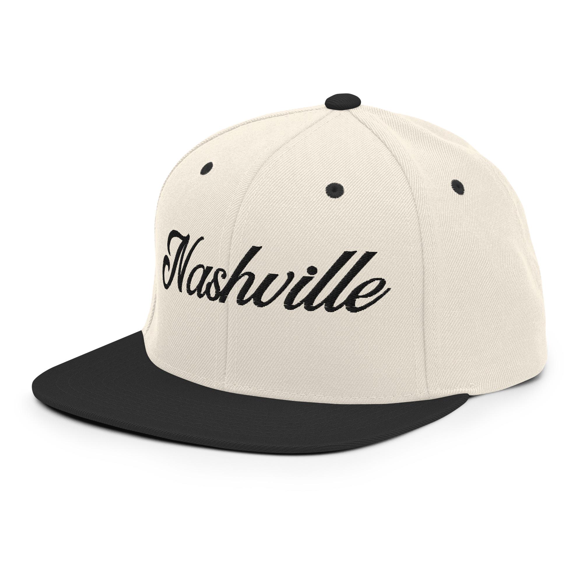 Nashville White Script Natural/Black Snapback Hat