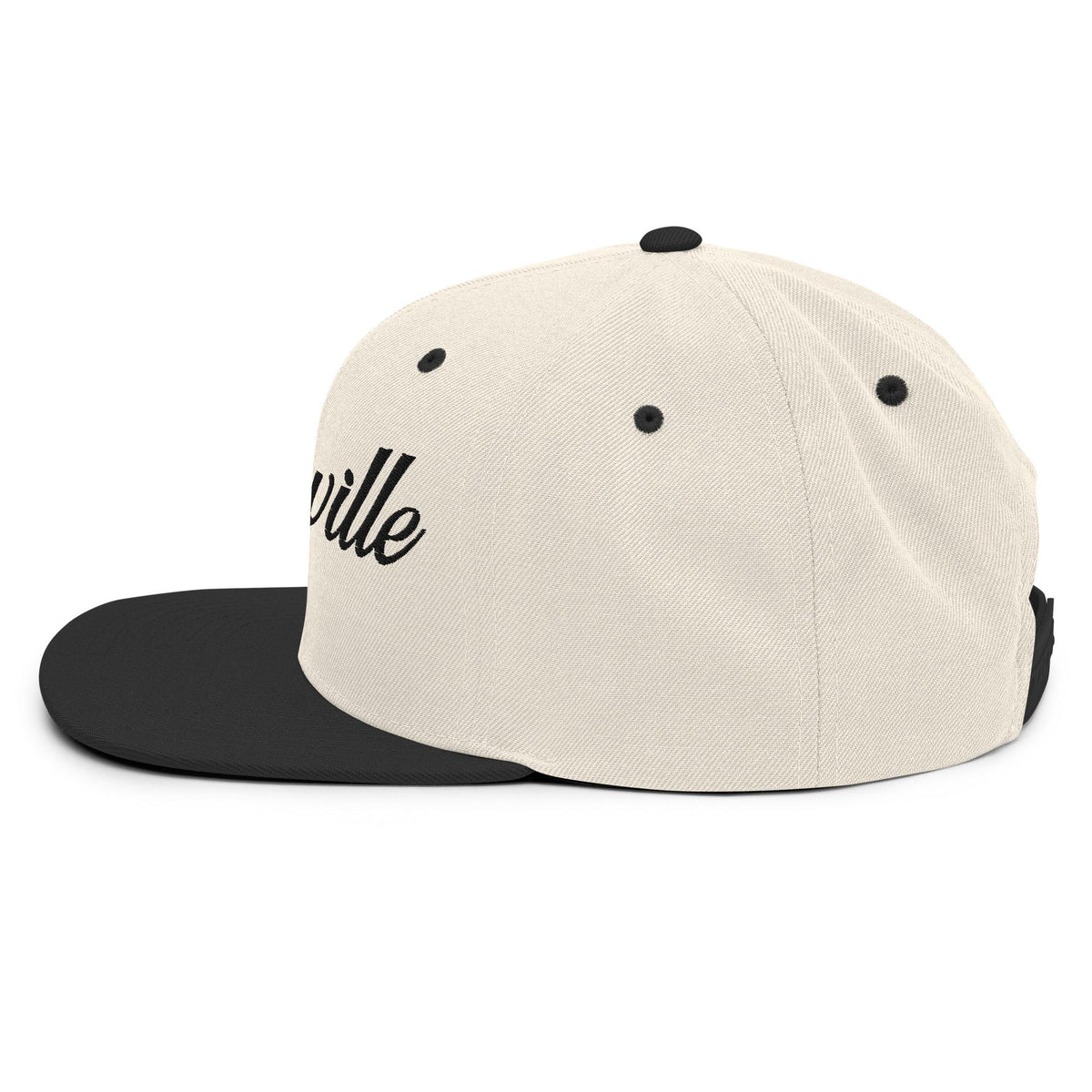 Nashville White Script Natural/Black Snapback Hat