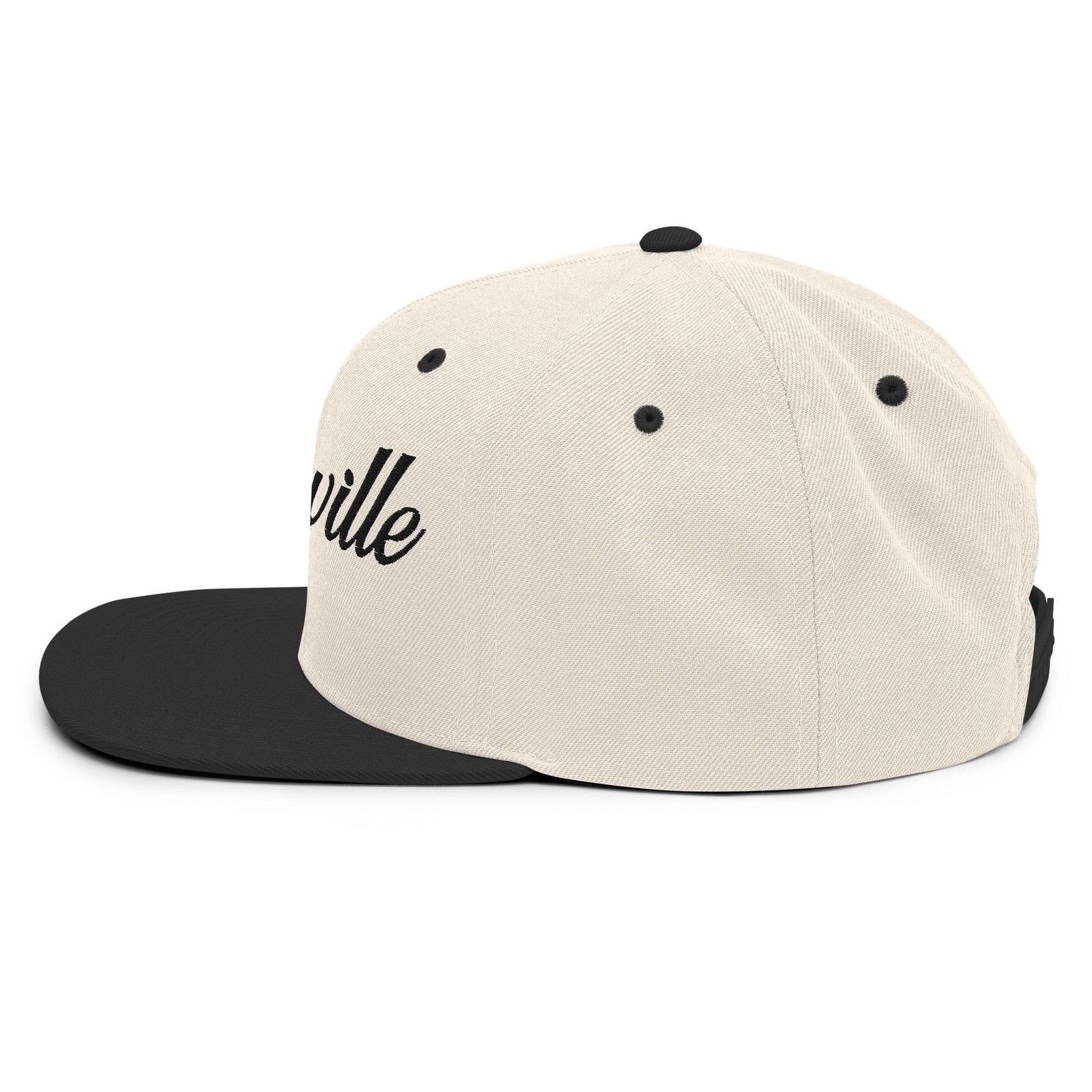 Nashville White Script Natural/Black Snapback Hat