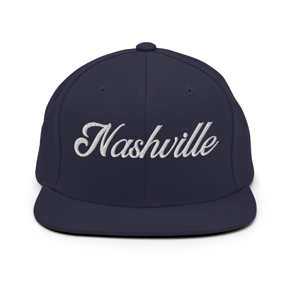 Nashville White Script Black Snapback Hat
