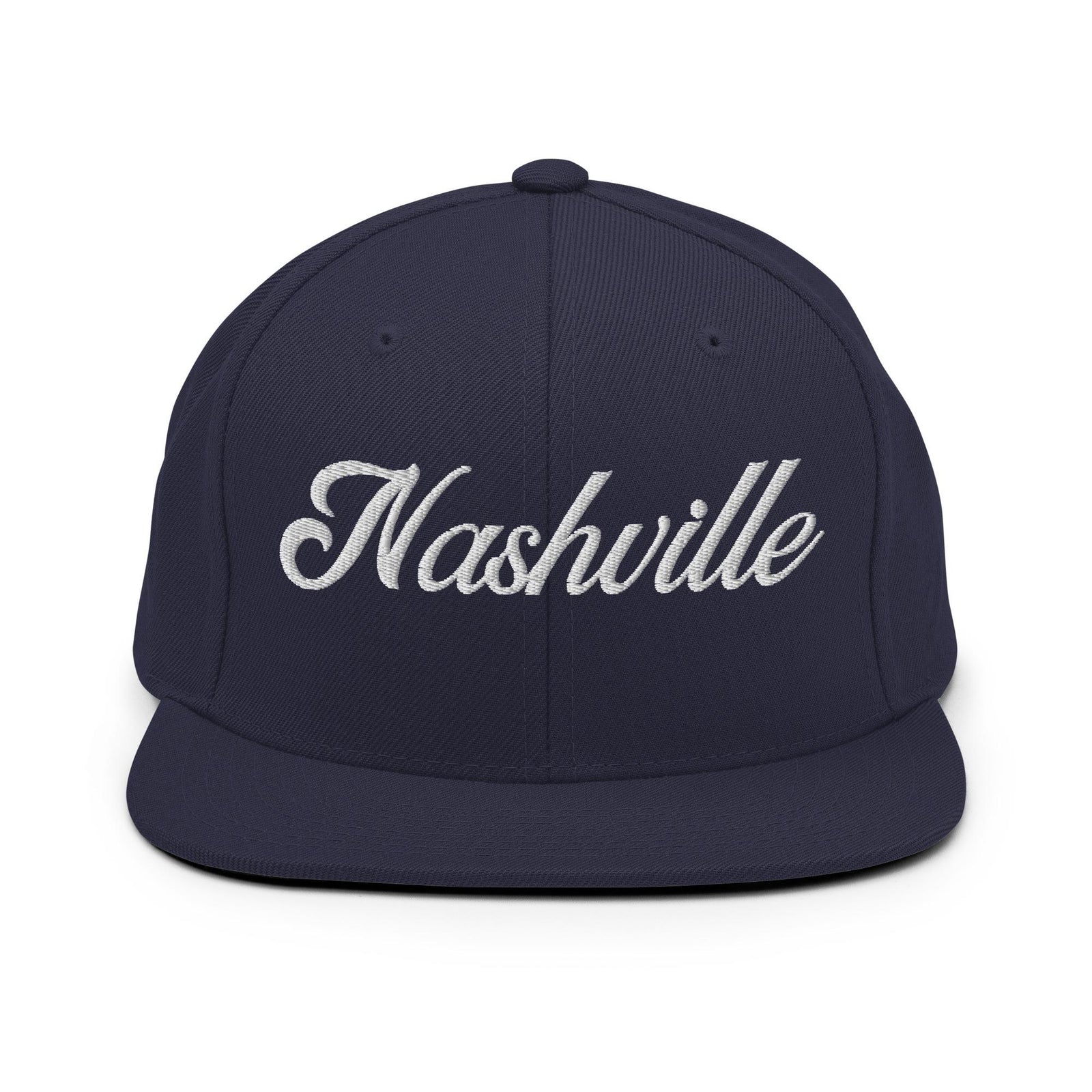 Nashville White Script Black Snapback Hat