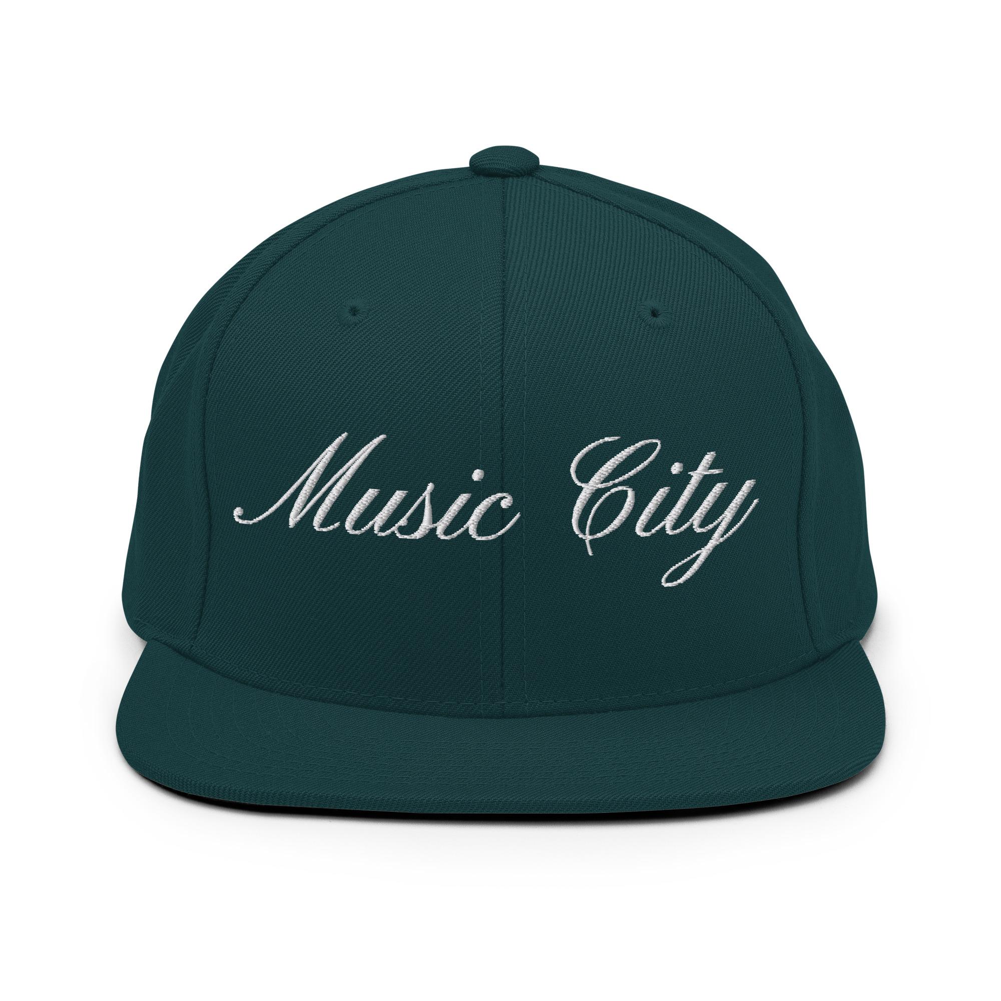 Music City White Script Snapback
