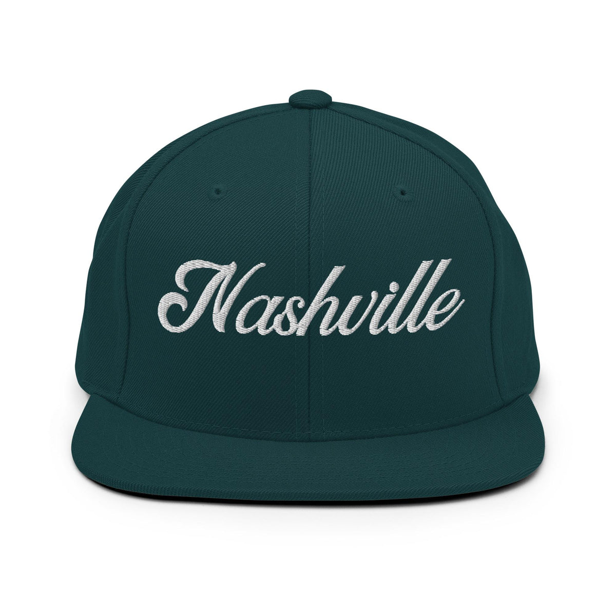 Nashville White Script Black Snapback Hat