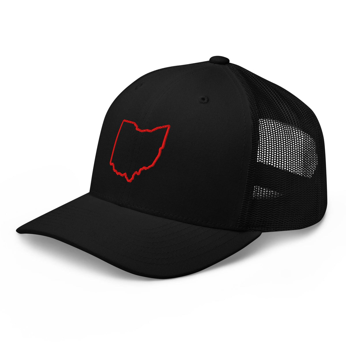 Red Ohio Outline Trucker Hat (Black)