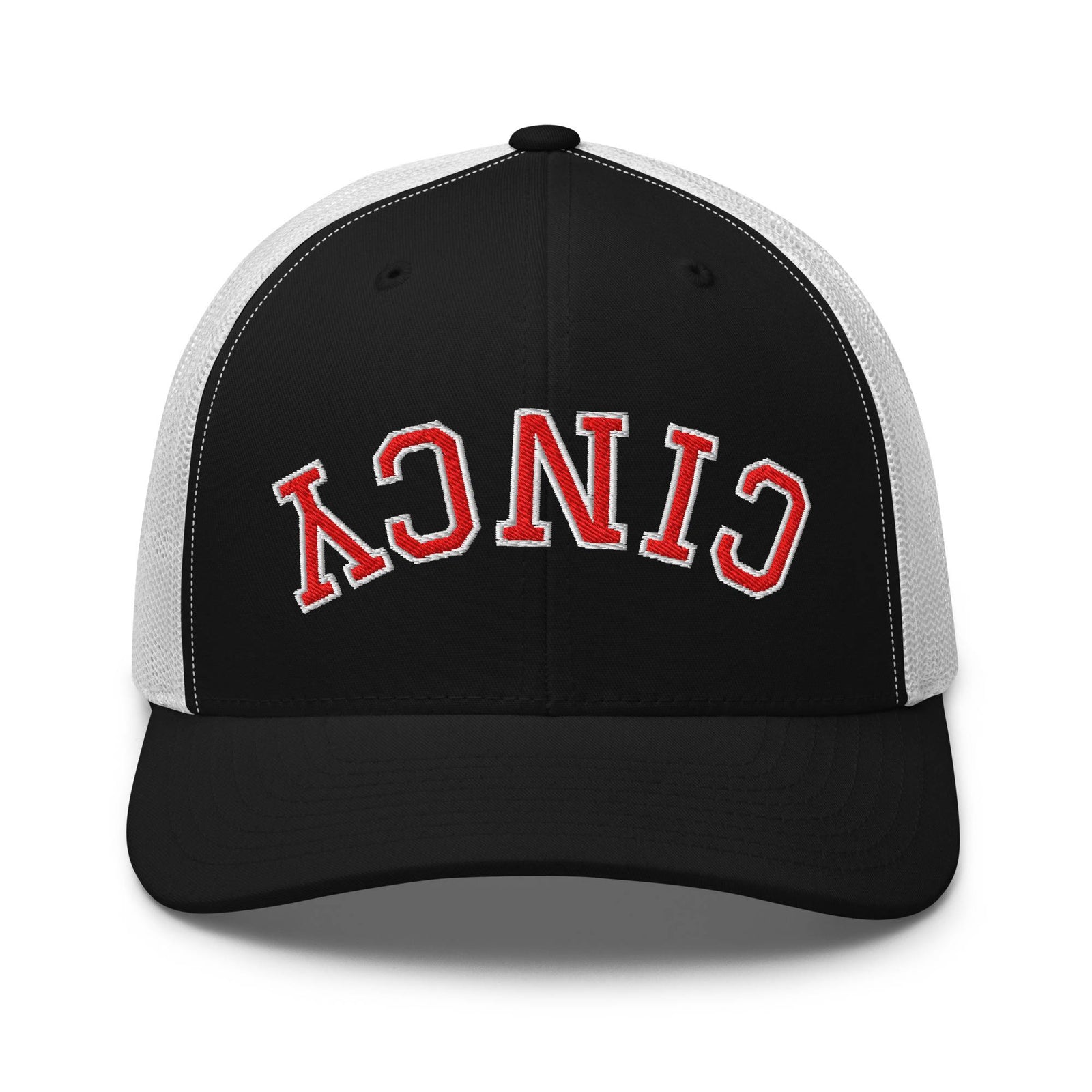 Upside Down Red & White Cincy Trucker Hat