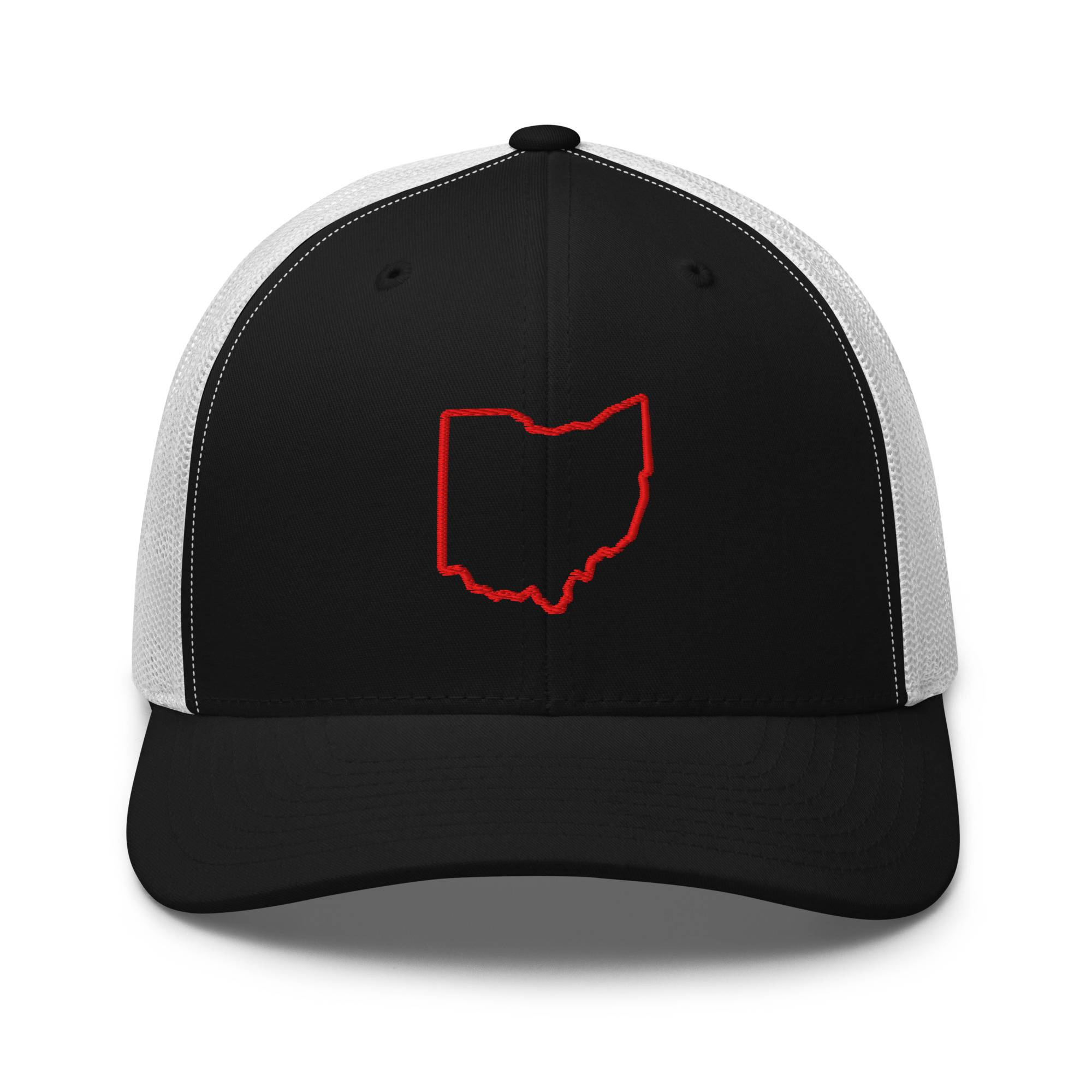 Red Ohio Outline Trucker Hat (Black & White)