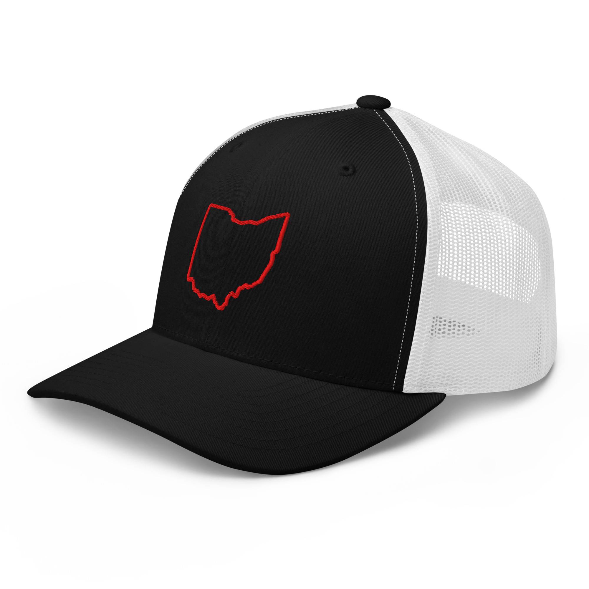 Red Ohio Outline Trucker Hat (Black & White)