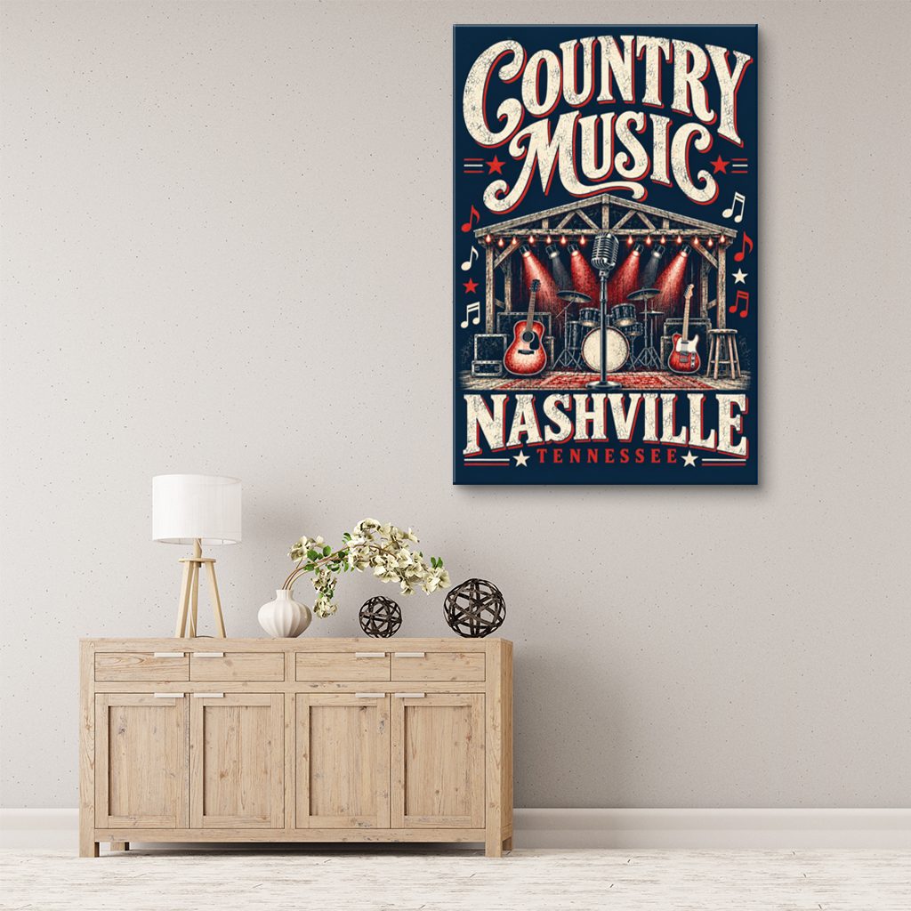 Nashville Country Music Poster Canvas Wall Art Print