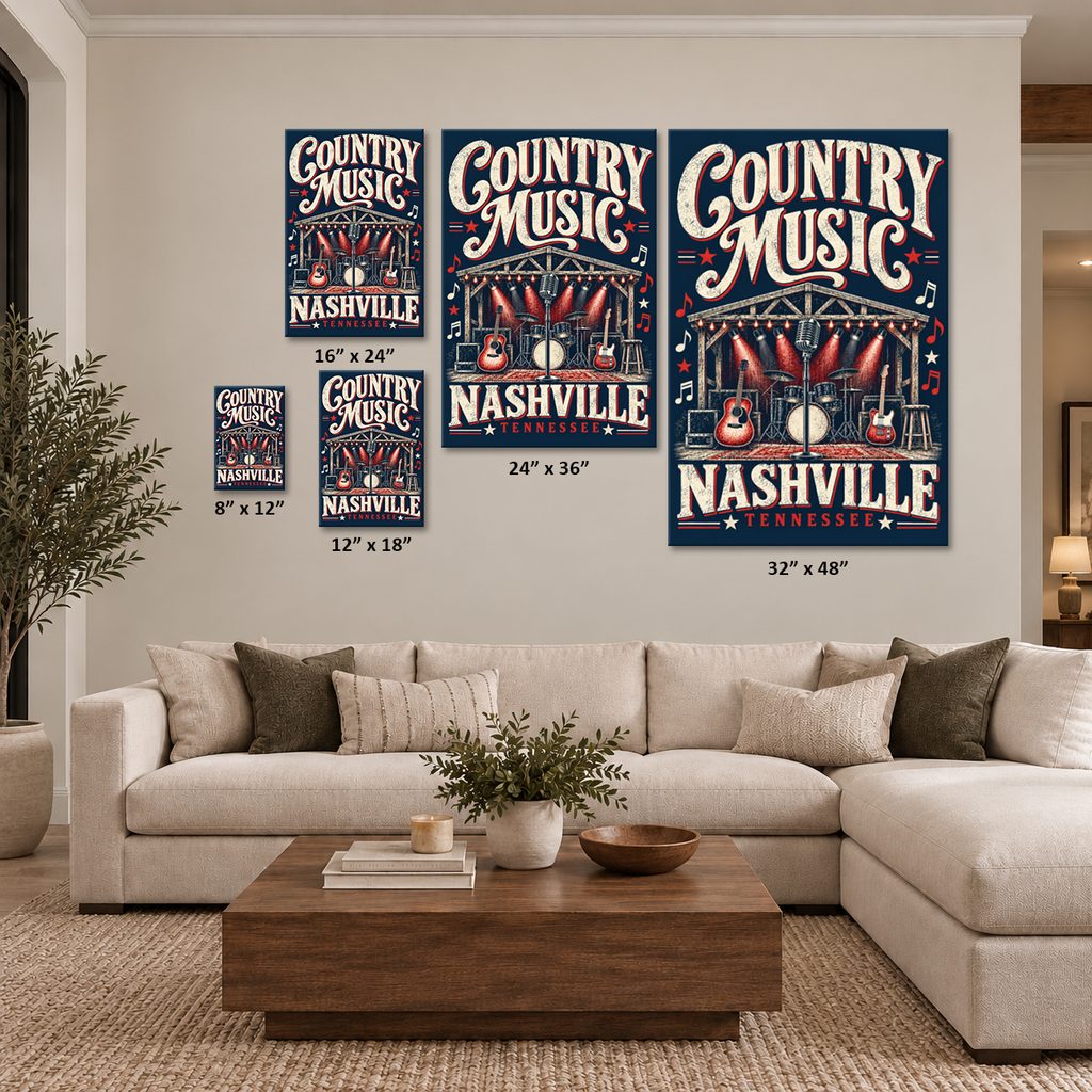 Nashville Country Music Poster Canvas Wall Art Print