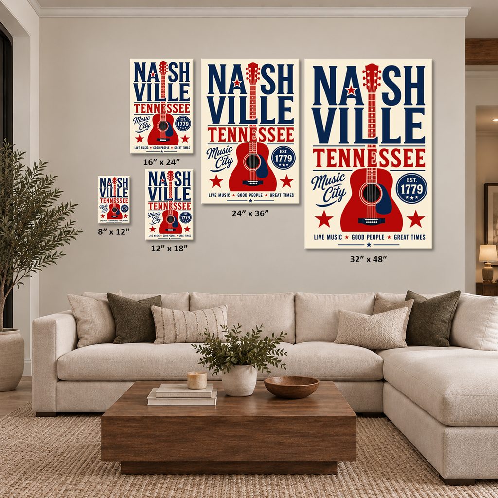 Nashville Guitar Poster Canvas Wall Art Print