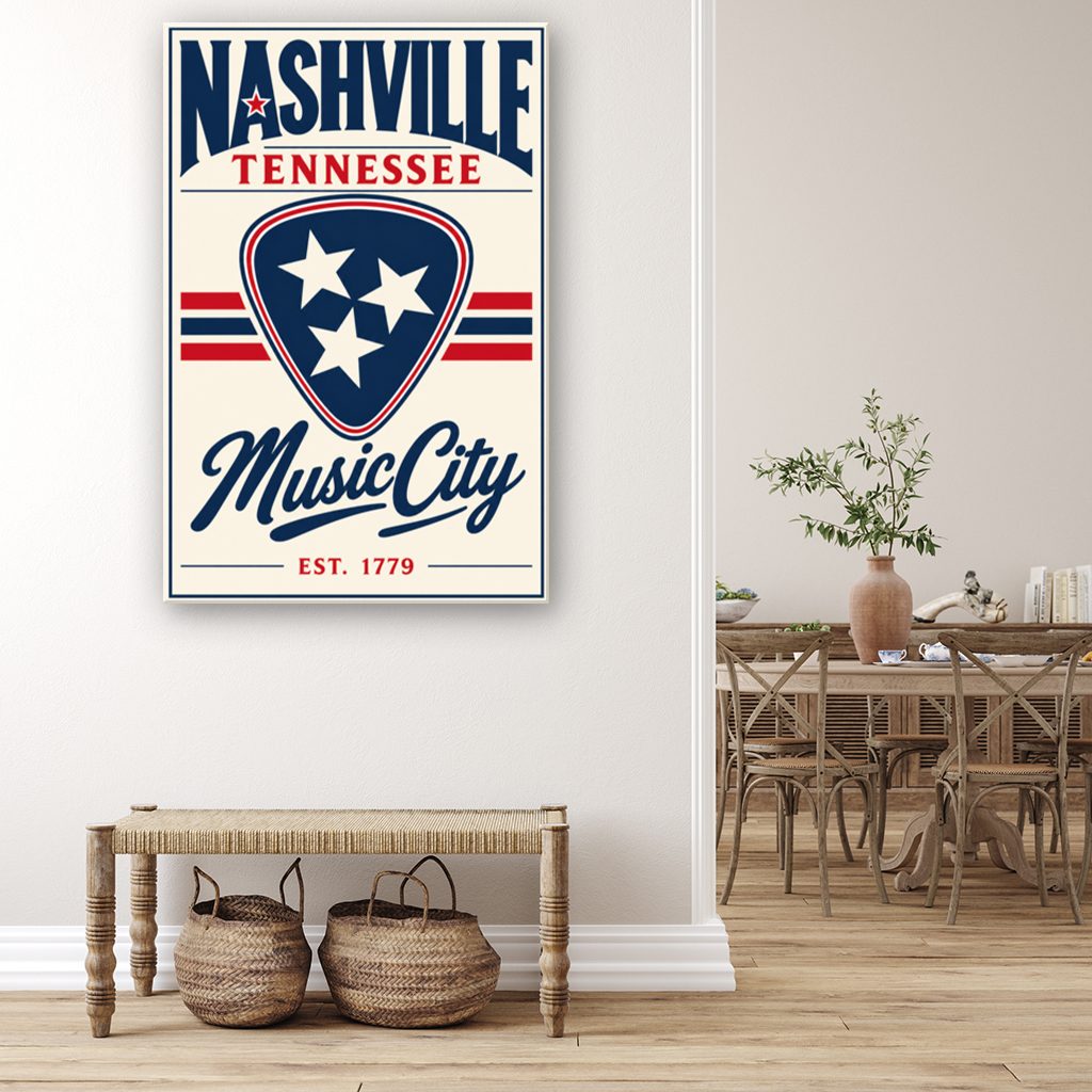 Nashville Guitar Pick Poster Canvas Wall Art Print