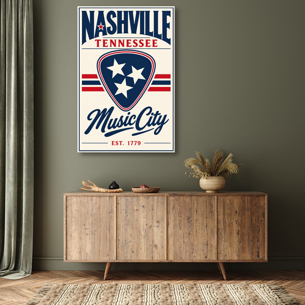 Nashville Guitar Pick Poster Canvas Wall Art Print