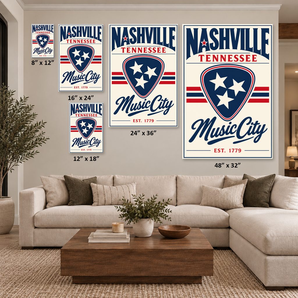 Nashville Guitar Pick Poster Canvas Wall Art Print