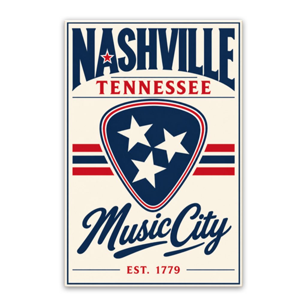 Nashville Guitar Pick Poster Canvas Wall Art Print