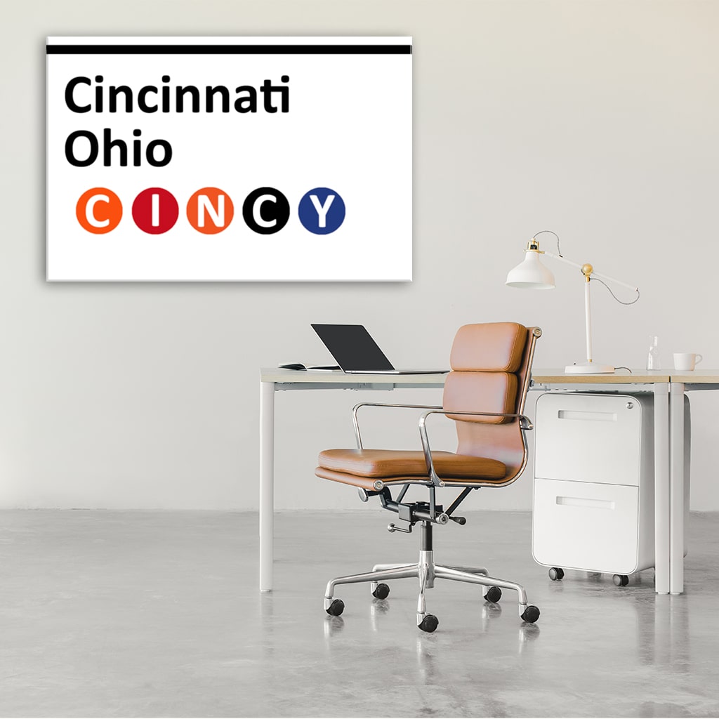 Cincinnati Subway Sign Canvas Wall Art Print - White