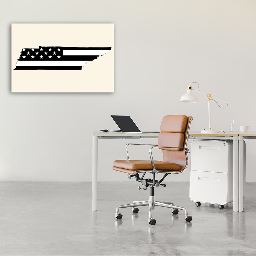 Tennessee Black & White American Flag Silhouette Canvas Wall Art Print