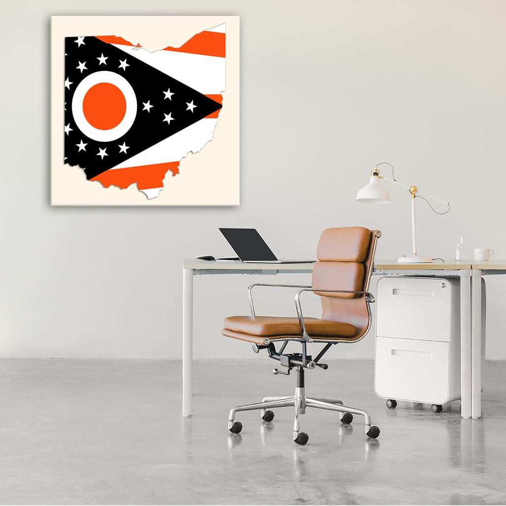 Brown and Orange Ohio Flag Silhouette Canvas Wall Art Print